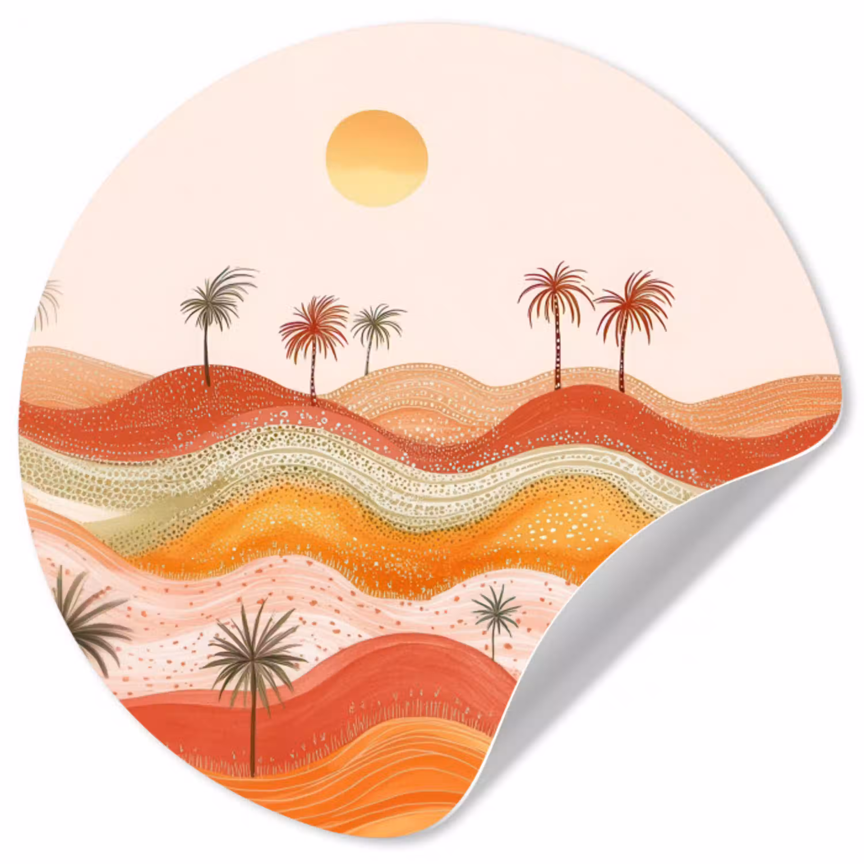 Abstract landschap - Palmbomen - Kleurrijk Wandcirkel behangsticker klein -3d
