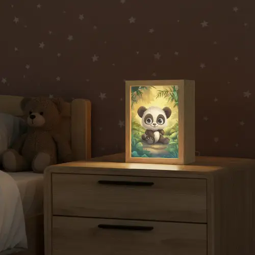Panda - Cartoon - Bamboebos - Zwart Light Box met kabel klein -sfeer1_kind