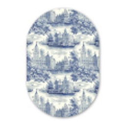 Huizen - Bomen - Water - Vogels - Blauw Wandcirkel Ovaal Forex klein 630 -3d