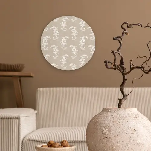 Chintzmotief - Beige - Linnen Wandcirkel plexiglas klein 852 -sfeer1