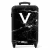 Marmer print - Zwart - Letter V NBS - Handbagage koffer - Kinderen Unisex middel -productfoto_recht
