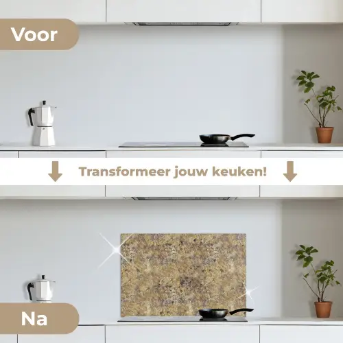 Bruin - Wit - Vlekken - Graniet keuken achterwand spatscherm klein 900 -voor_na_NL