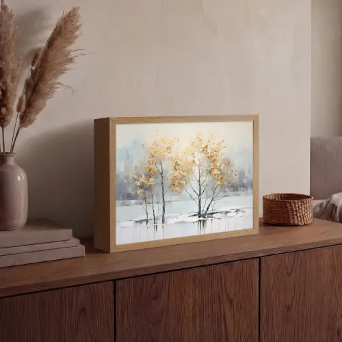 Winter - Bomen - Natuur - Acryl - Kunst Light Box met batterij (Wandlamp) middel -sfeer2