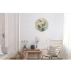 Paradijsvogelbloemen - Blauwgroene bladeren - Beige Wandcirkel aluminium klein -woonkamer