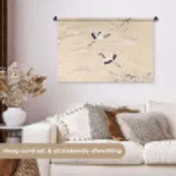 Kraanvogels - Bloesem - Beige Wandkleed katoen middel -sfeer1