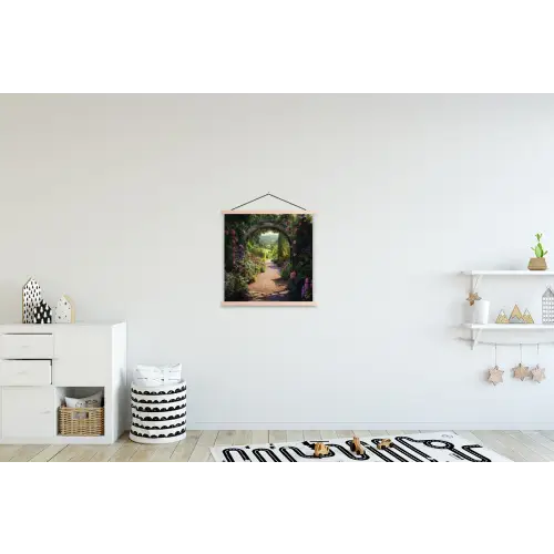 Doorkijk - Bloemen - Natuur - Rozenboog textielposter latten blank klein -kinderkamer