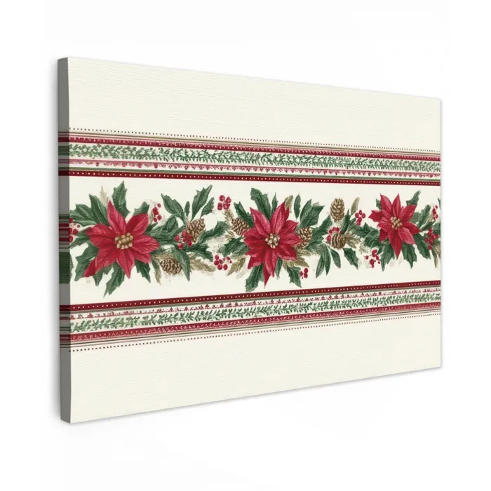 Kerststrook - Poinsettia - Rood - Groen canvas 2cm klein -z3d