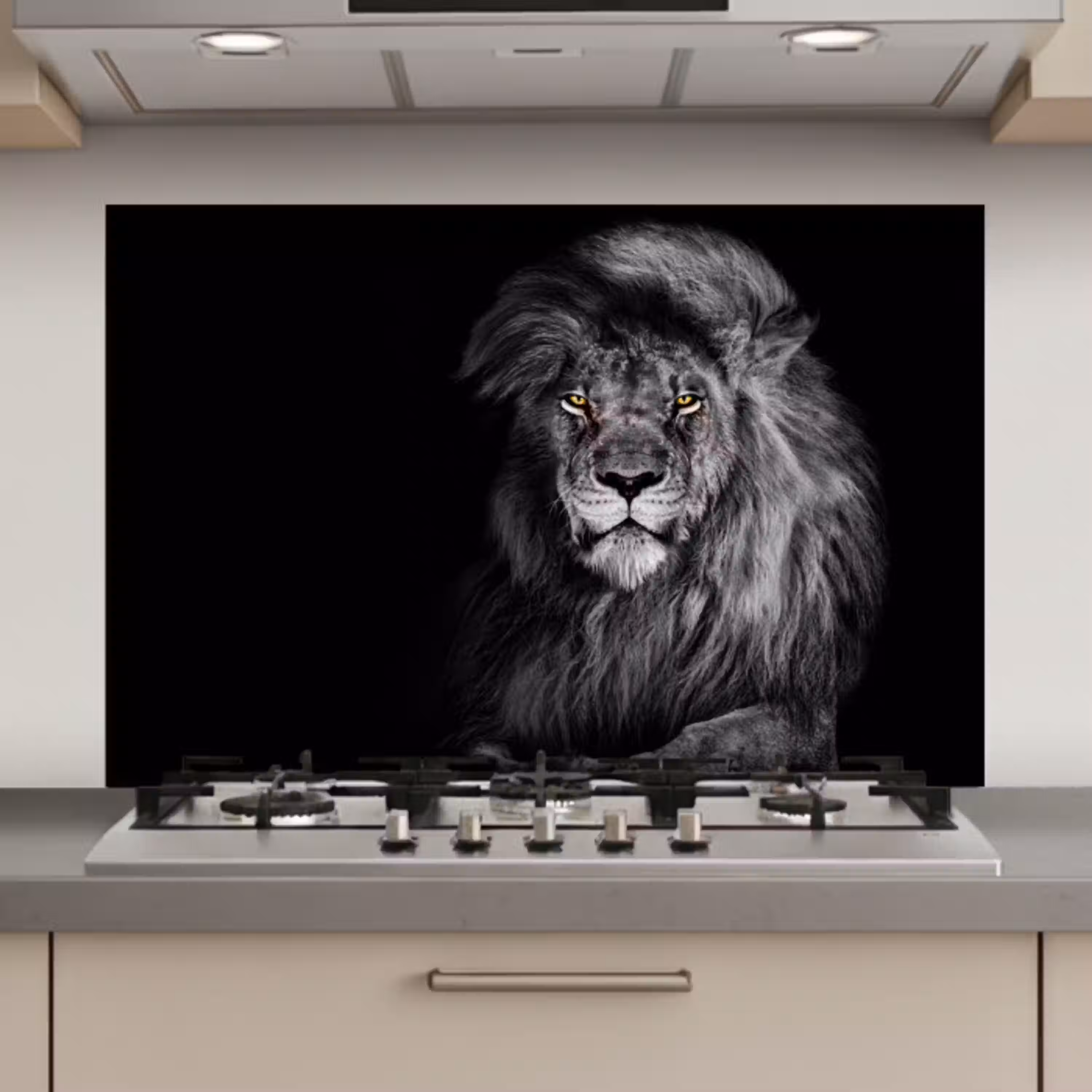 Leeuw - Ogen - Oranje - Zwart wit - Dieren - Portret keuken achterwand spatscherm klein -3d_website
