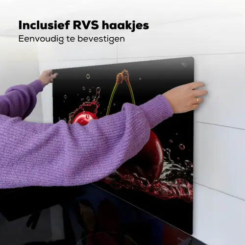 Kersen - Rood - Fruit - Water - Zwart Inductie beschemer met haakjes middel -ky-ophangen-nl