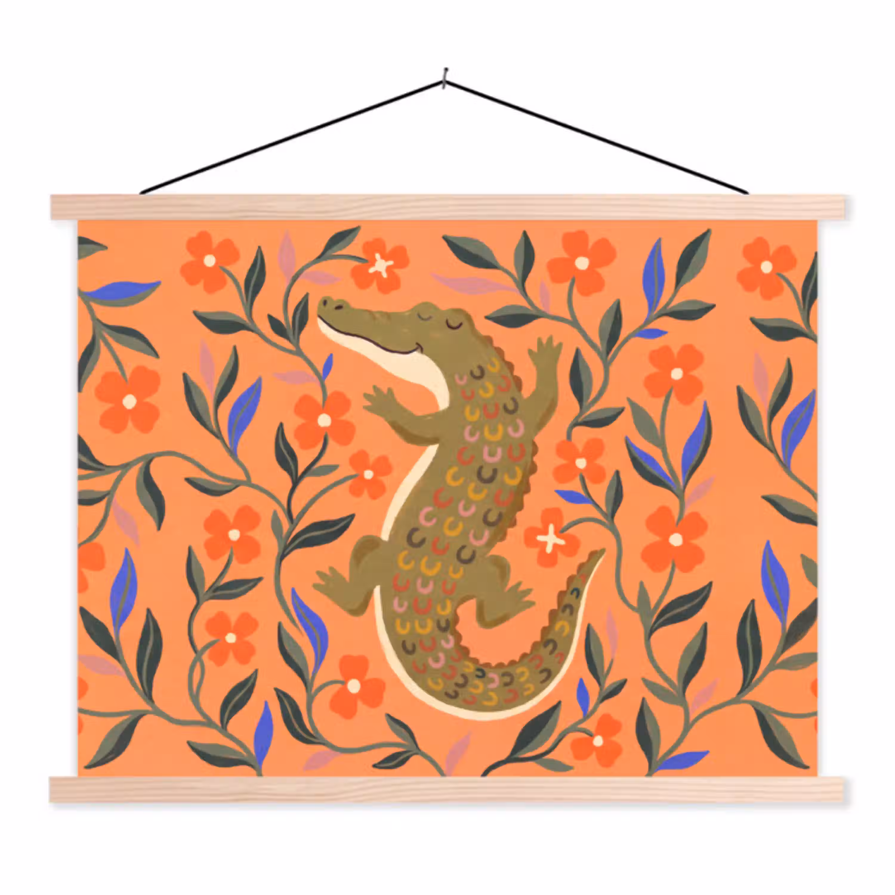 Dieren - Bloemen - Oranje - Illustratie - Natuur textielposter latten blank klein -3d