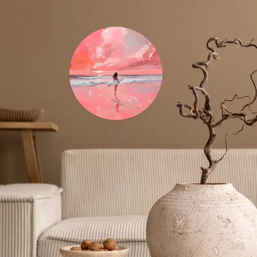 Roze - Surfen - Zee Wandcirkel behangsticker klein -sfeer1