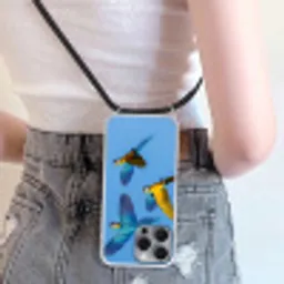 Papagaai - Vliegen - Blauw - Geel Hoesje iPhone 16 Pro Max met koord klein -sfeer5