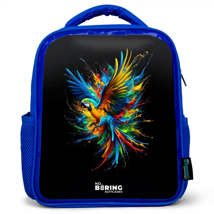 Kleurrijke papegaai Kinderrugzak - Blauw middel -3d