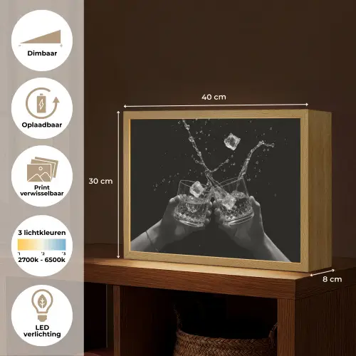 Whiskyglazen - Ijs - Spetters - Zwart Light Box met batterij (Wandlamp) middel -USP_websiteoverzichtNL