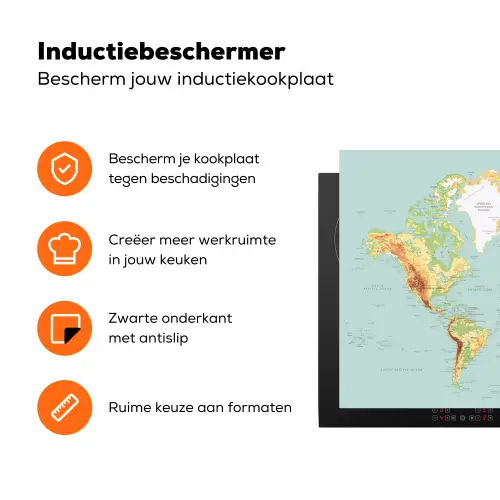 Wereldkaart - Realistisch - Blauw Inductie beschermer vinyl 3mm klein -zzzzzzz-td-ups