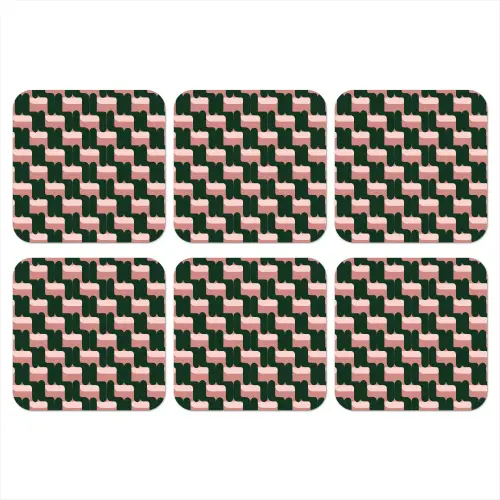 Vlechtpatroon - Groen - Roze - Geometrisch onderzetter kurk middel 366 -3d