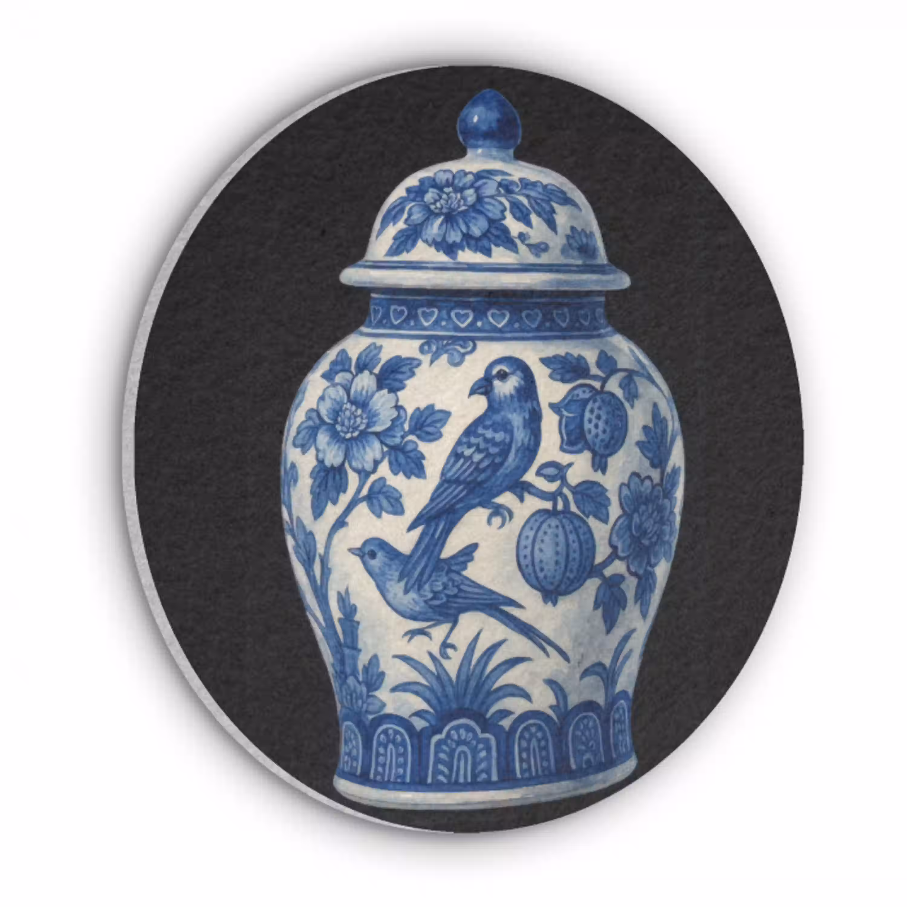 Pot - Delfts Blauw - Bloemen Akoestische PET Vilt - Rond klein -3d