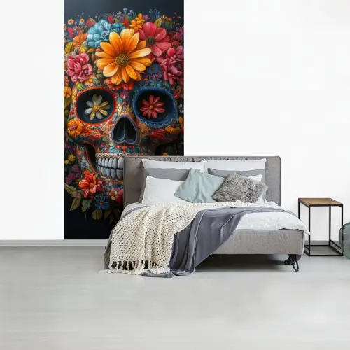 Bloemen - Kleurrijk - Schedel fotobehang vinyl groot -slaapkamer