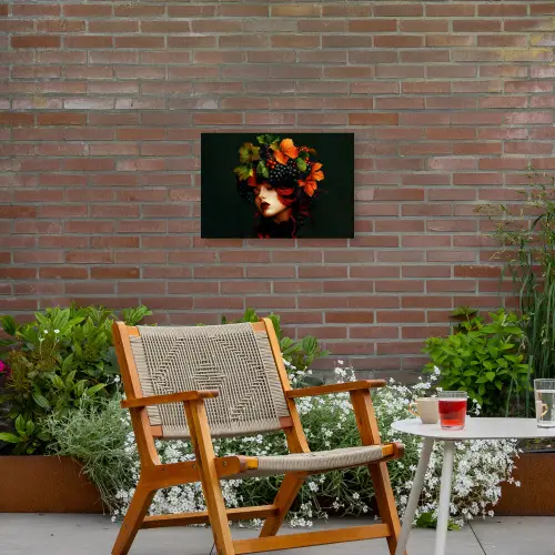Vrouw - Rood - Groen - Druiven Tuinposter op houten frame 2 cm dik klein -sfeer3
