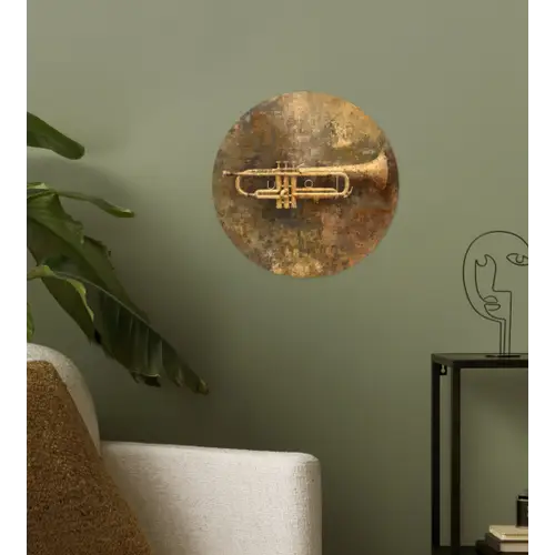 Trompet - Geel - Muzikaal Wandcirkel behangsticker klein -sfeer2