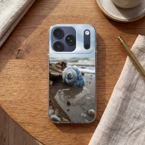 Schelp - Strand - Blauw - Zee Telefoonhoesje iPhone 17 Pro klein -sfeer1
