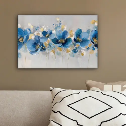 Bloemen - Blauw - Abstract canvas 2cm klein -sfeer3
