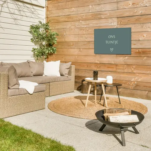 Ons tuintje Tuinposter op houten frame 2 cm dik klein -sfeer2