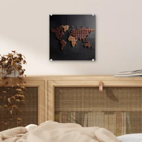 Wereldkaart - chocola - Smakelijke uitstraling plexiglas 5mm klein -sfeer4