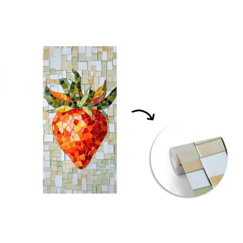 Aardbei - Rood - Mozaïek - Fruit fotobehang vinyl groot -3d