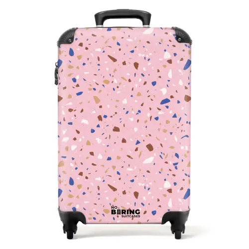 Terrazzo patroon veelkleurig roze en blauw NBS - Handbagage koffer - Kinderen Unisex middel -productfoto_recht