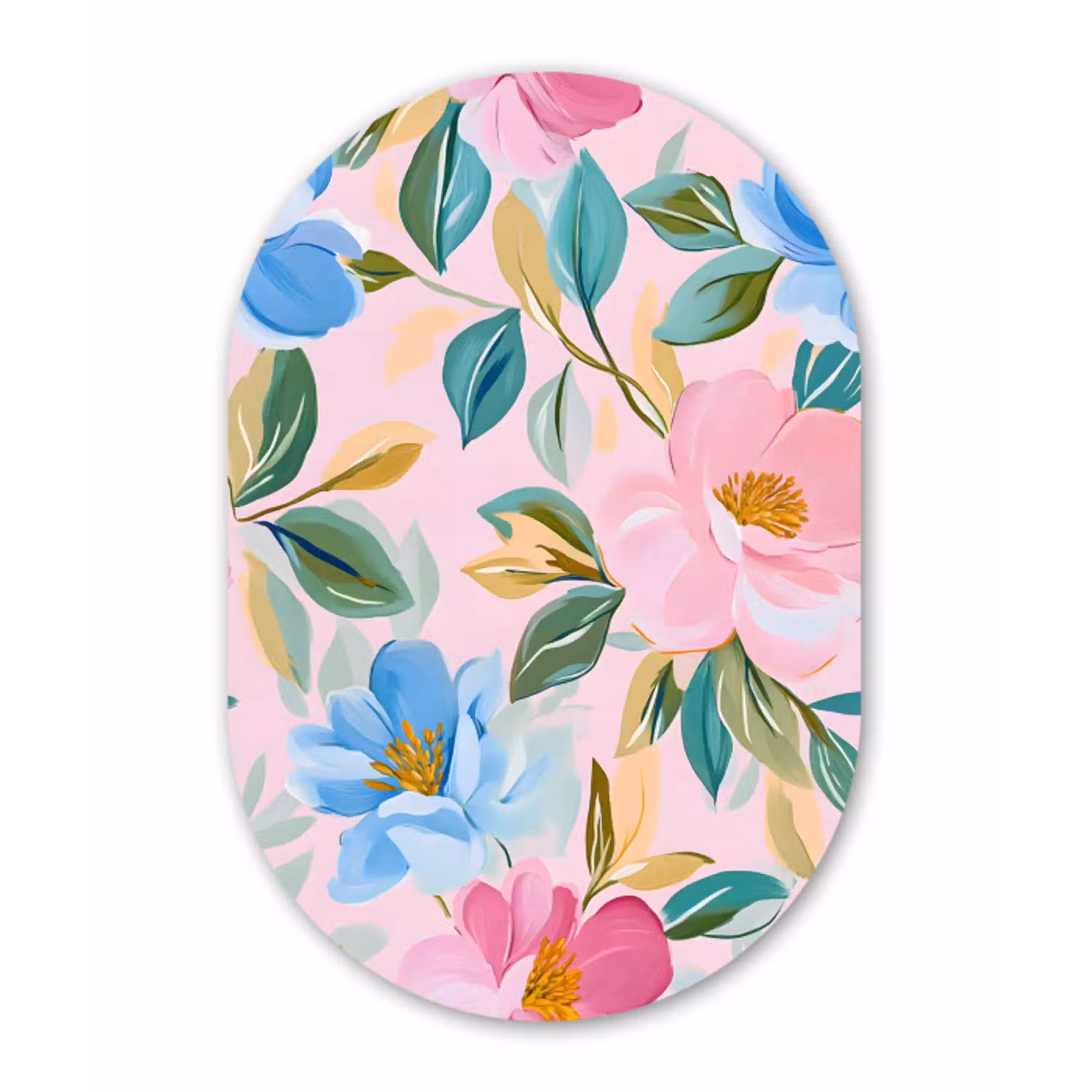 Blauw - Roze - Bloemen Wandcirkel Ovaal Aluminium middel -3d