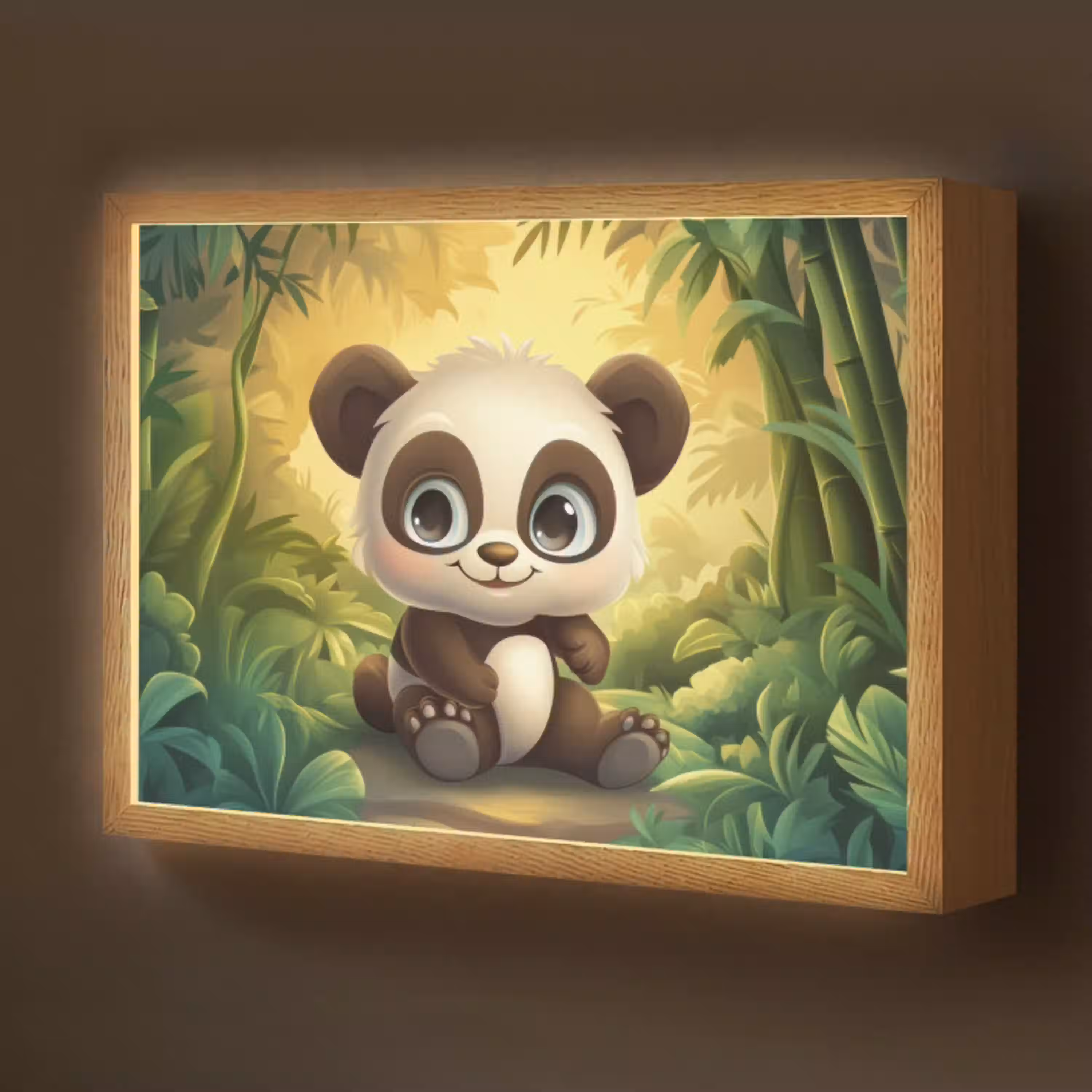 Panda - Cartoon - Bamboebos - Zwart Light Box met batterij (Wandlamp kind) middel -z3d_website