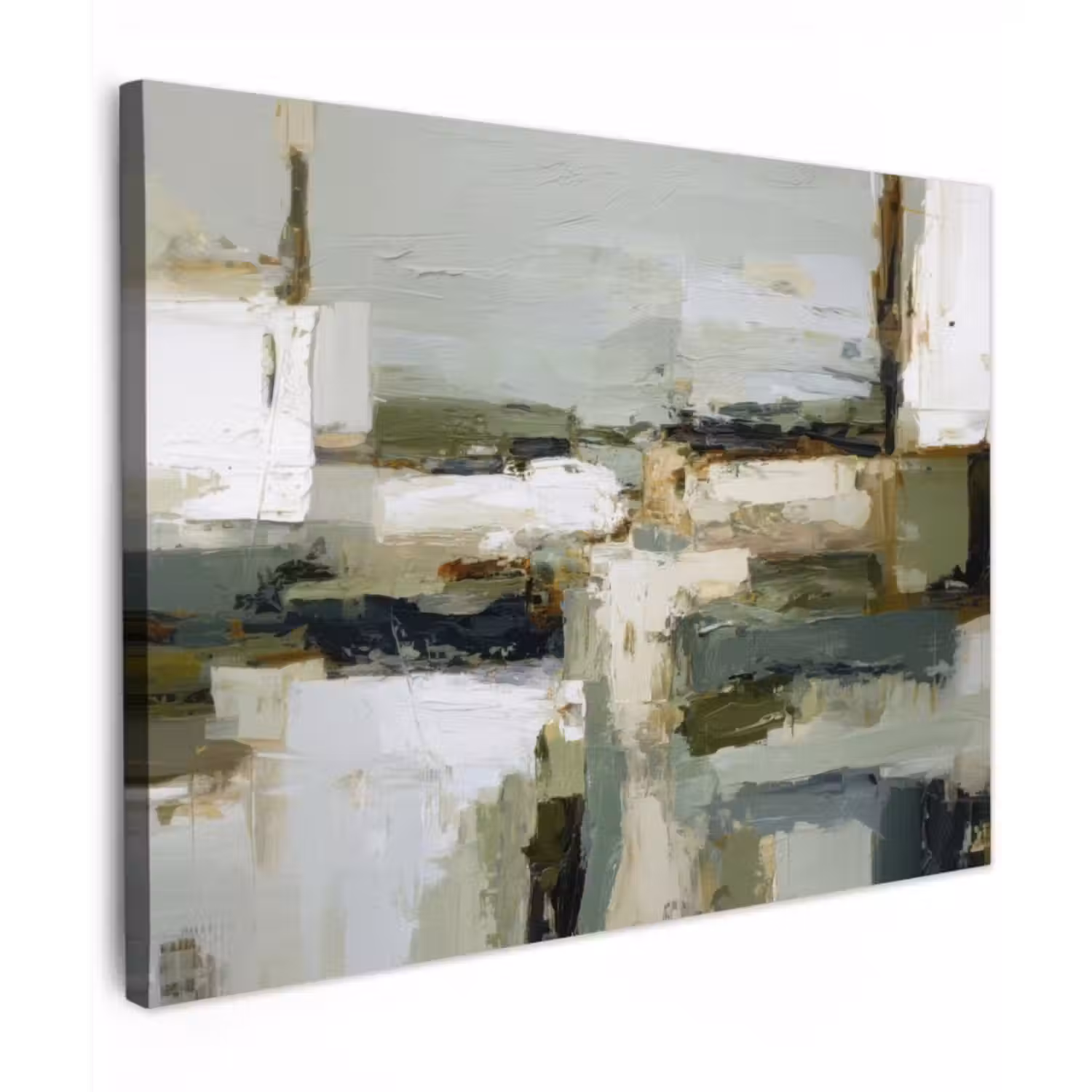 Canvas schilderij - Penseelstreken - Groen - Abstract - Japandi