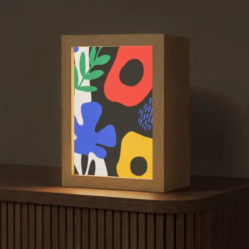 Bloemen - Bladeren - Abstract - Zwart Light Box met kabel (Tafellamp) klein -z3d_website
