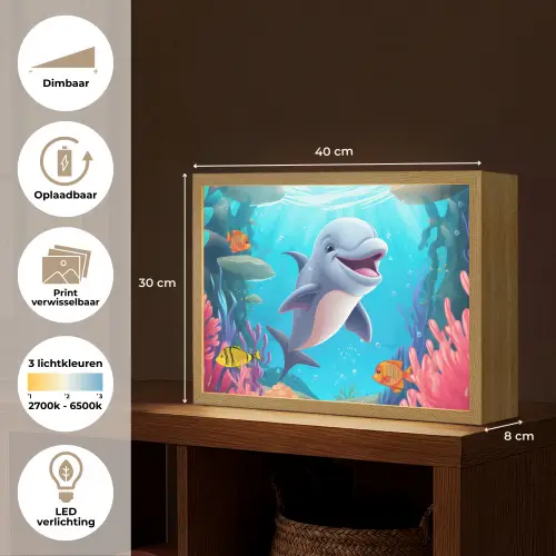 Dolfijn - Zeedieren - Onderwater - Kinderen - Meisjes Light Box met batterij (Wandlamp kind) middel -USP_websiteoverzichtNL