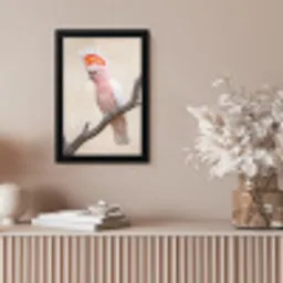 Papagaai - Tak - Roze fotolijst zwart zonder passe partout klein -sfeer5