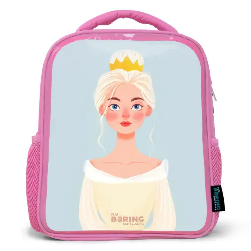 Prinses met een gouden kroon - Blauw Kinderrugzak - Roze middel -3d