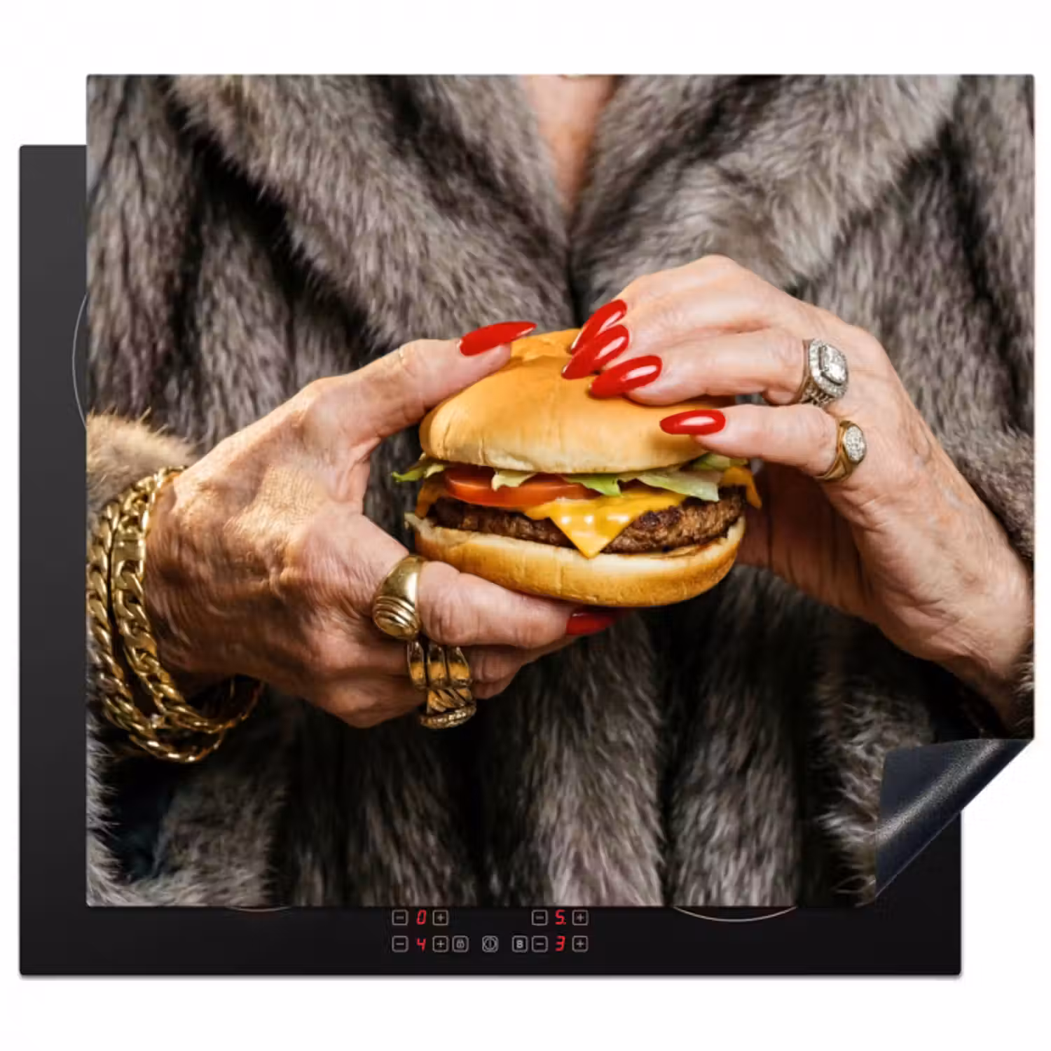 Herdabdeckplatte - Frau - Hamburger - Pelzmantel