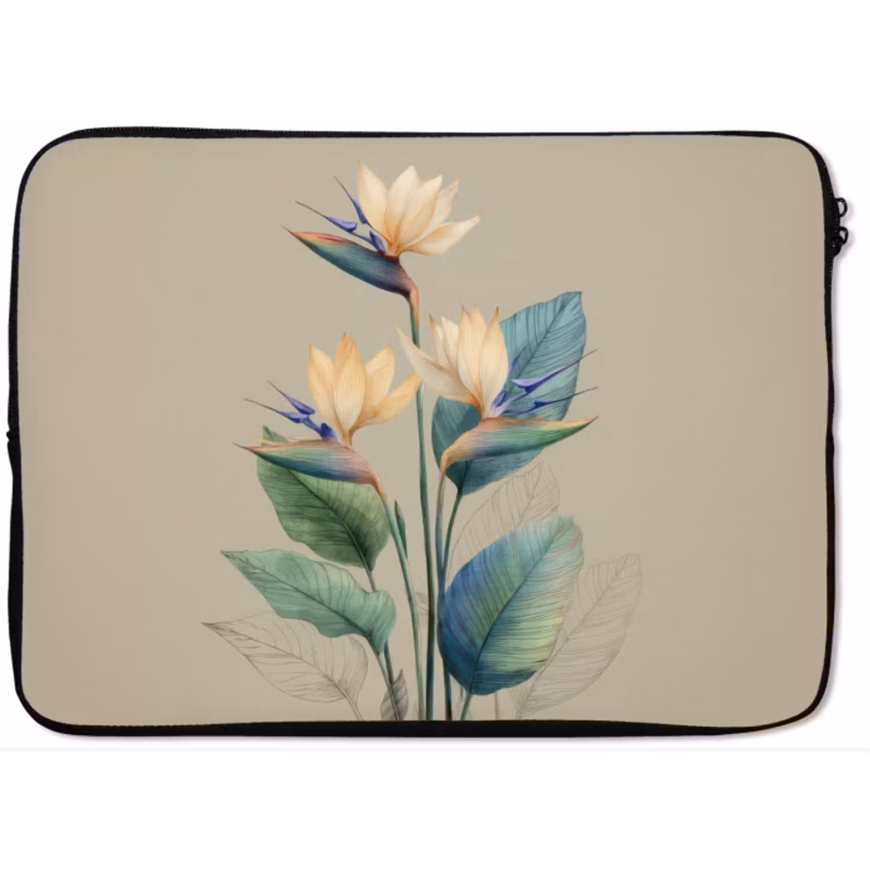 Paradijsvogelbloemen - Blauwgroene bladeren - Beige laptophoes neopreen klein -zkaufland3dotto