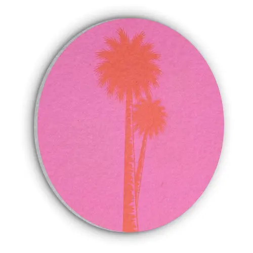 Palmbomen - Modern - Roze Akoestische PET Vilt - Rond klein -3d