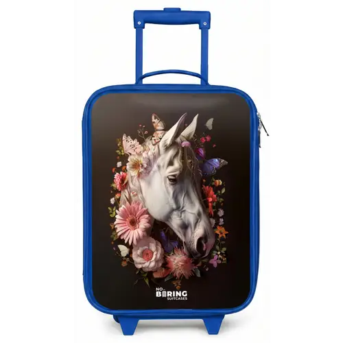 Wit paardenhoofd tussen kleurrijke bloemenkrans Kinderkoffer - Blauw klein -zz3dotto