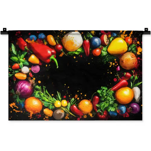 Groente - Graffiti - Kleurrijk - Koken - Abstract Wandkleed katoen klein -zz3d