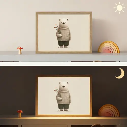 Knuffelbeer - Oranje bloemen - Vriendelijk Light Box met batterij (Wandlamp kind) middel -sfeer3_kind