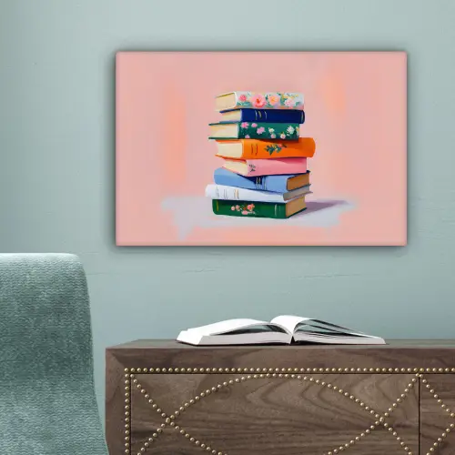 Boeken - Stapel - Kleurrijk canvas 2cm klein -sfeer4