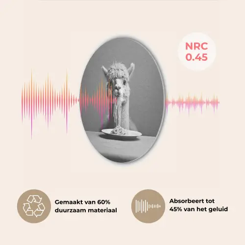 Alpaca - Pasta - Zwart - Wit - Grappig - Dieren Akoestische PET Vilt - Rond klein -USP_NL
