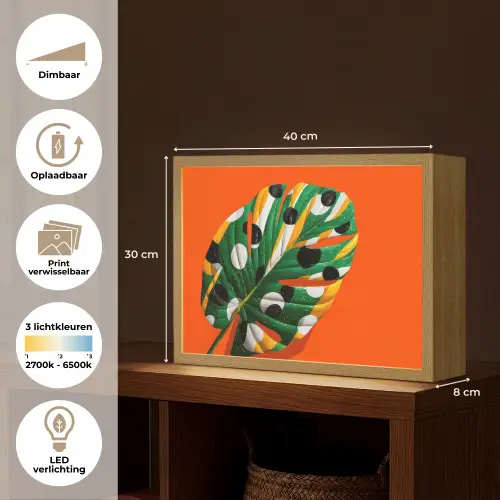 Blad - Oranje - Stippen - Kleurrijk Light Box met batterij (Wandlamp) middel -USP_websiteoverzichtNL