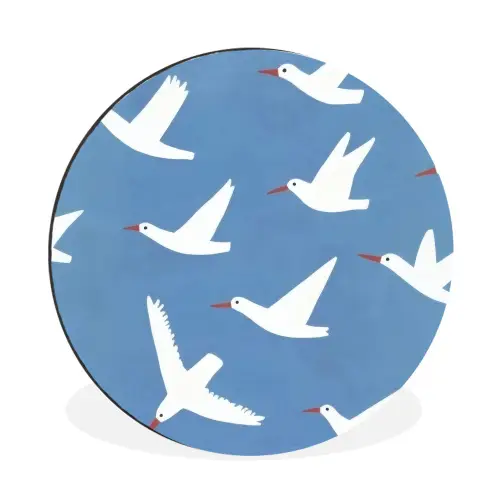 Vogels - Wit - Patroon Wandcirkel aluminium klein -3d