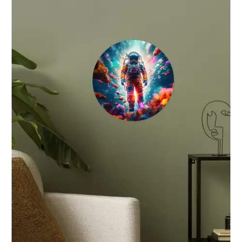 Astronaut - Neon - Meteoriet - Neon Wandcirkel behangsticker klein -sfeer2