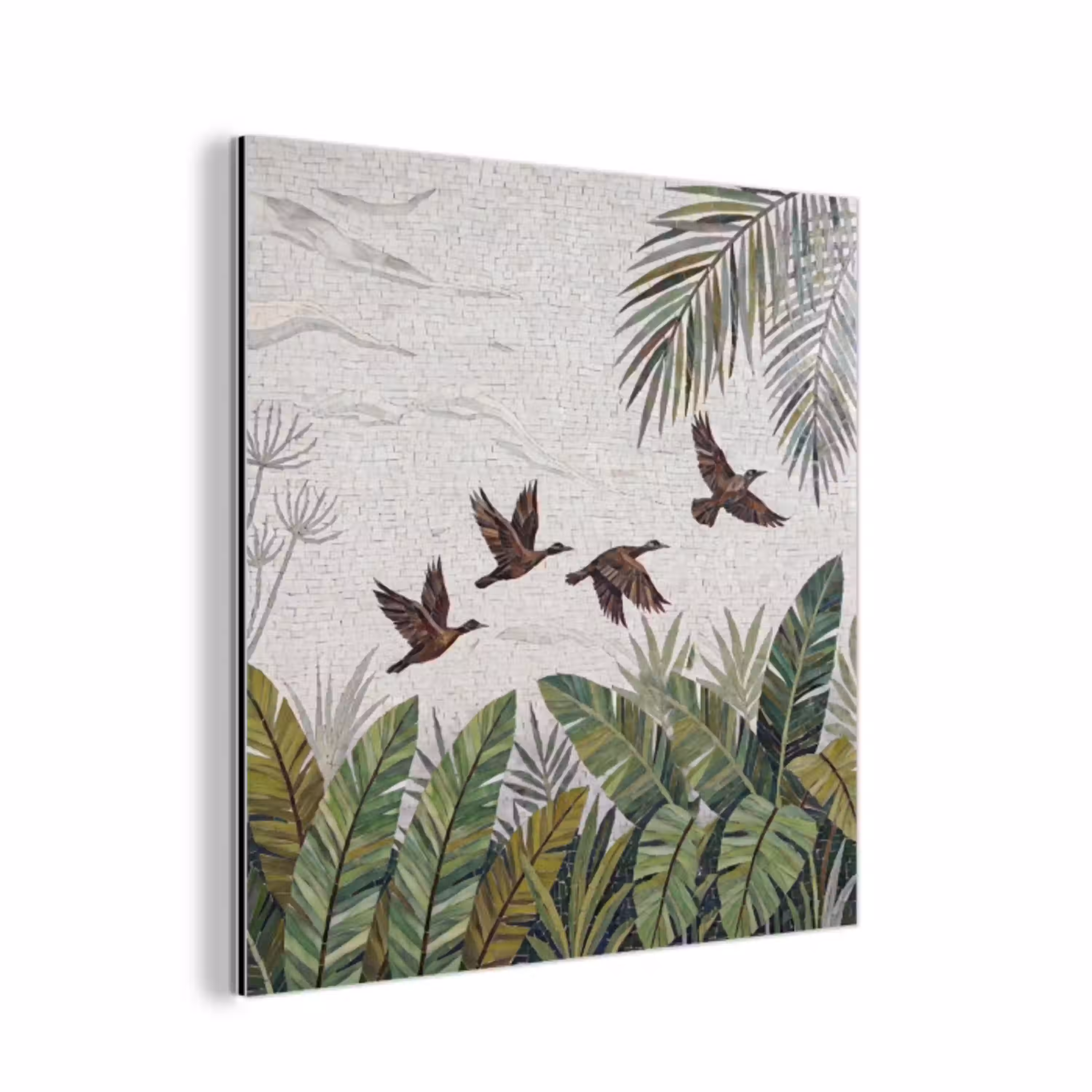 Vogel - Vliegend - Tropisch - Mozaïek - Groen aluminium wit klein -3d