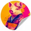 Varken - Bloemkroon - Kimono - Abstract Wandcirkel behangsticker klein -3d